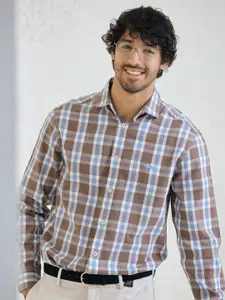 Andamen Premium Slim Fit Tartan Checks Cutaway Collar Cotton Casual Shirt