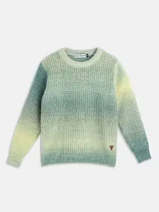 Blue Giraffe Boys Open Knit Self Design Round Neck Pullover Sweater