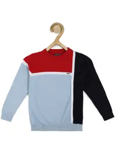 Allen Solly Junior Boys Colourblocked Round Neck Long Sleeve Cotton Pullover Sweater