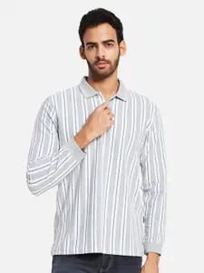 METTLE Striped Polo Collar Cotton T-shirt