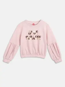 Blue Giraffe Girls Typography Printed Pullover Sweatshirt