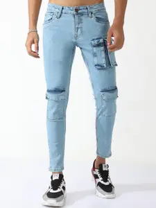 BADMAASH Men Blue Slim Fit Clean Look Cargo Jeans