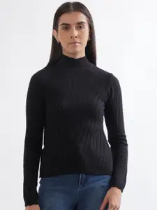 ELLE Mock Collar Long Sleeve Acrylic Pullover Sweater