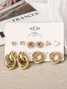 KRYSTALZ Set Of 6 Stainless Steel Gold-Plated Circular Studs Earrings