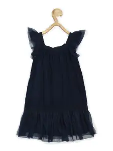 Peter England Girls Square Neck Flutter Sleeves A-Line Dress