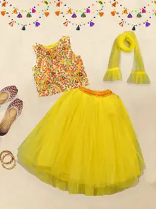 A.T.U.N. Girls Embroidered Ready To Wear Lehenga & Blouse With Dupatta