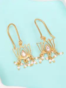 Unniyarcha Gold-Plated Lotus Shaped Drop Earrings