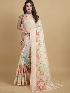 Sangria Floral-Printed Zari Saree