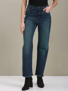 U.S. Polo Assn. Women Straight Fit High-Rise Clean Look Light Fade Stretchable Jeans