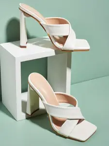 JM Looks Criss Cross Strap Slim Block Heels