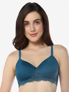 Amante Floral Lace Full Coverage Lightly Padded Ultra Soft T-shirt Bra with All Day Comfort