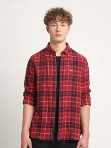 THE BEAR HOUSE Tartan Checked Cotton Slim Fit Opaque Casual Shirt