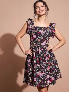 DressBerry Floral Print Crepe Fit & Flare Dress