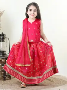 Here&Now X Kinder Kids Girls Embroidered Thread Work Ready To Wear Lehenga & Blouse With Dupatta