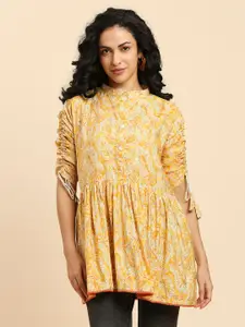 GUFRINA Floral Printed Band Collar Longline Top