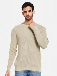 METTLE Self Design Round Neck Cotton Pullover