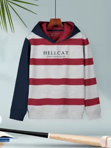 HELLCAT Boys Striped Hooded Ribbed Cotton Pullover