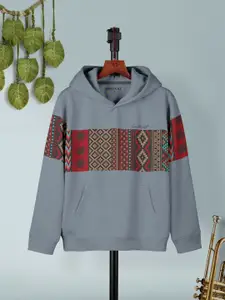 HELLCAT Boys Geometric Printed Hooded Cotton Pullover Sweatshirt