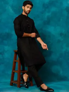 VASTRAMAY Mandarin Collar Straight Kurta With Pyjamas