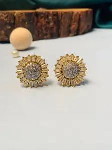 ABDESIGNS Gold-Plated Artificial Stones and Beads Studded Floral Shaped Studs Earrings