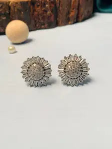 ABDESIGNS Women Silver Plated American Diamond Studs Earrings