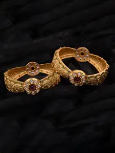 Mirana Set Of 2 Gold-Plated Kundan-Studded Antique Polki Bangles