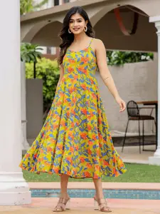 KAAJH Floral Printed A-Line Pure Cotton Midi Dress