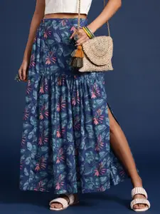 Taavi Floral Printed Cotton Maxi Flared Skirt