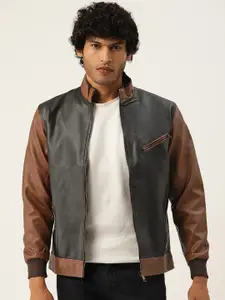 Leather Retail Men Colourblocked Lightweight Biker Jacket