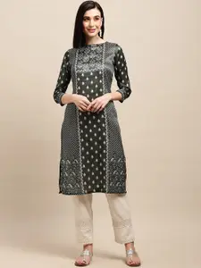 all about you Ethnic Motifs Printed Boat Neck Straight Kurta