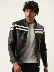 Leather Retail Men Striped Lightweight Biker Jacket