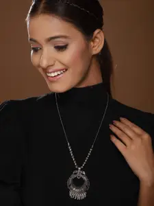 Anouk Silver Plated Oxidised Necklace