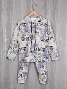 Albion Boys Printed Pure Cotton Hooded Long Sleeves Track Suit