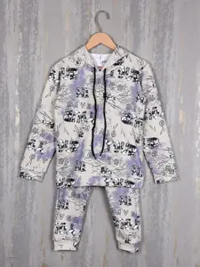 Albion Boys Typography Printed Pure Cotton Hooded Track Suit