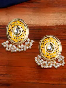 OOMPH Oval Kundan Studded Drop Earrings