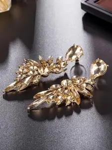 OOMPH Leaf Shaped Crystals-Studded Drop Earrings