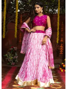 Indi INSIDE Embroidered Tie and Dye Ready to Wear Lehenga & Unstitched Blouse With Dupatta