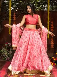 Indi INSIDE Embroidered Tie and Dye Ready to Wear Lehenga & Unstitched Blouse With Dupatta
