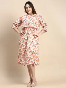 SHOWOFF Plus Printed Smocked Georgette A-Line Dress