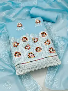 KALINI Blue & White Embroidered Cotton Unstitched Dress Material