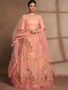 ODETTE Embellished Semi-Stitched Lehenga & Unstitched Blouse With Dupatta