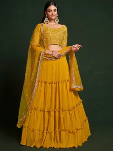 ODETTE Embroidered Thread Work Semi-Stitched Lehenga & Unstitched Blouse With Dupatta