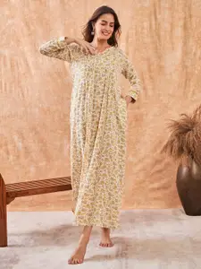 The Kaftan Company Floral Printed Pure Cotton Maxi Nightdress
