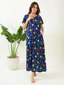 The Kaftan Company Floral Printed Round Neck Maxi Nightdress