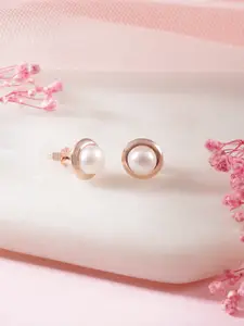 Zavya Rose Gold Plated Pearl Studded Sterling Silver Circular Studs Earrings