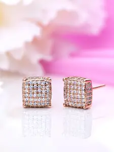 Zavya Rose Gold-Plated CZ Studded Sterling Silver Square Studs Earrings