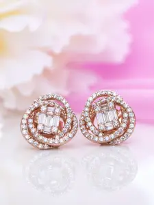Zavya Rose Gold-Plated CZ Studded Sterling Silver Circular Studs Earrings