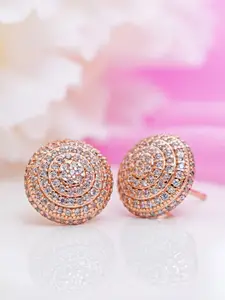 Zavya Rose Gold-Plated CZ Studded Sterling SIlver Circular Studs Earrings