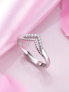 Zavya Women Rhodium-Plated CZ Studded Sterling Silver Finger Ring