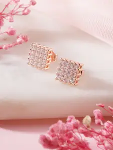 Zavya Rose Gold-Plated CZ Studded Sterling Silver Square Studs Earrings